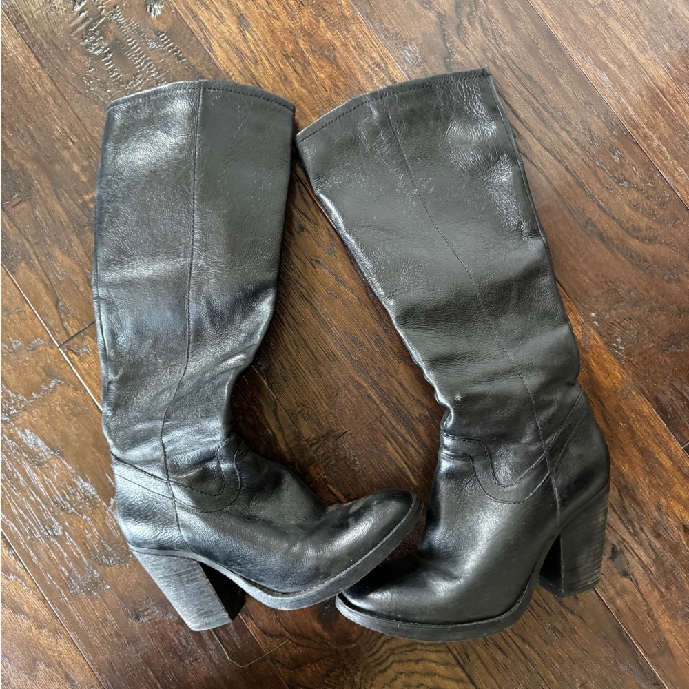 Black Leather Knee-High Boots